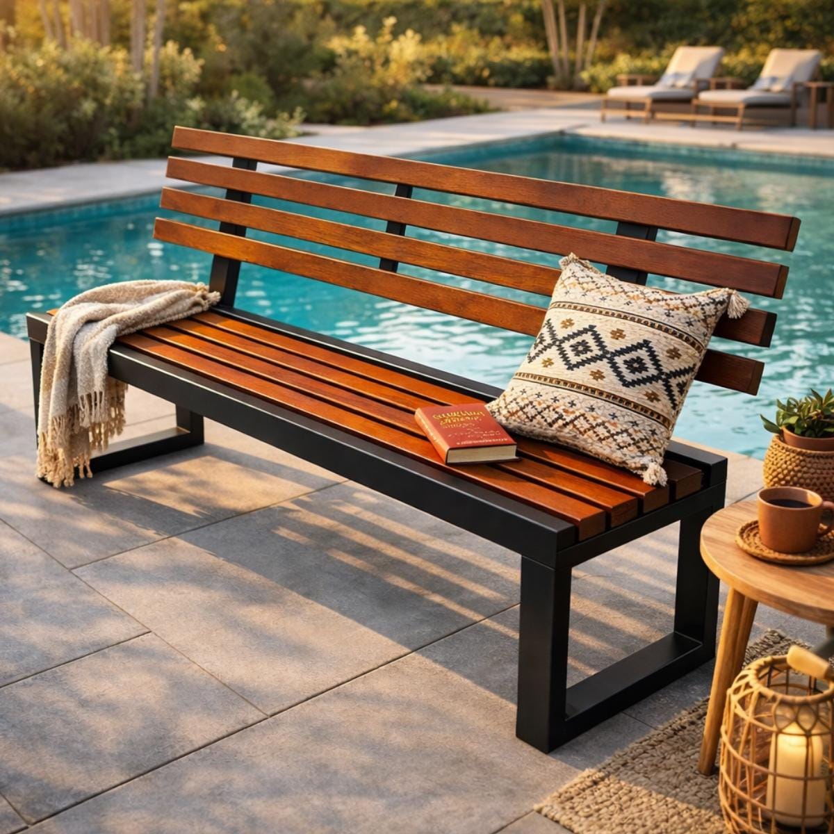 Modern Garden Bench, Custom Outdoor Bench, Metal Wood Patio Bench, Minimalist Backyard Seating, Personalized Memorial Bench