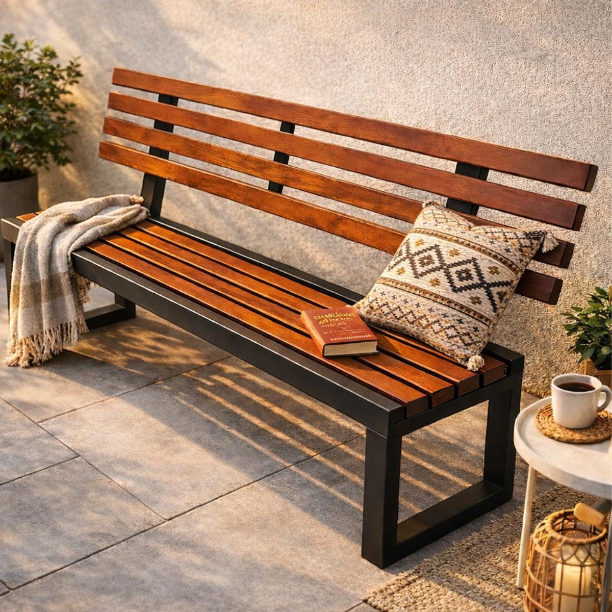 Modern Garden Bench, Custom Outdoor Bench, Metal Wood Patio Bench, Minimalist Backyard Seating, Personalized Memorial Bench