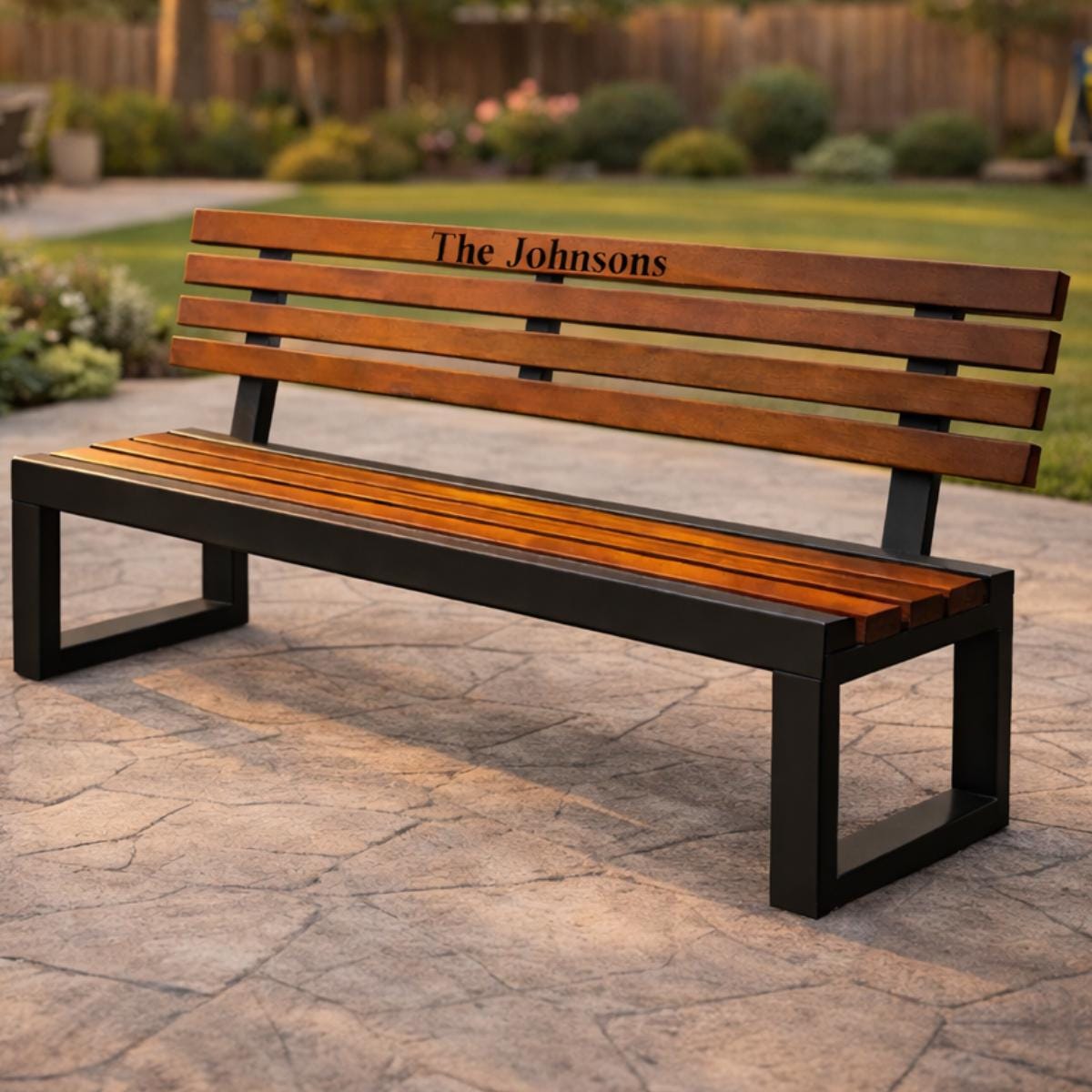 Modern Garden Bench, Custom Outdoor Bench, Metal Wood Patio Bench, Minimalist Backyard Seating, Personalized Memorial Bench