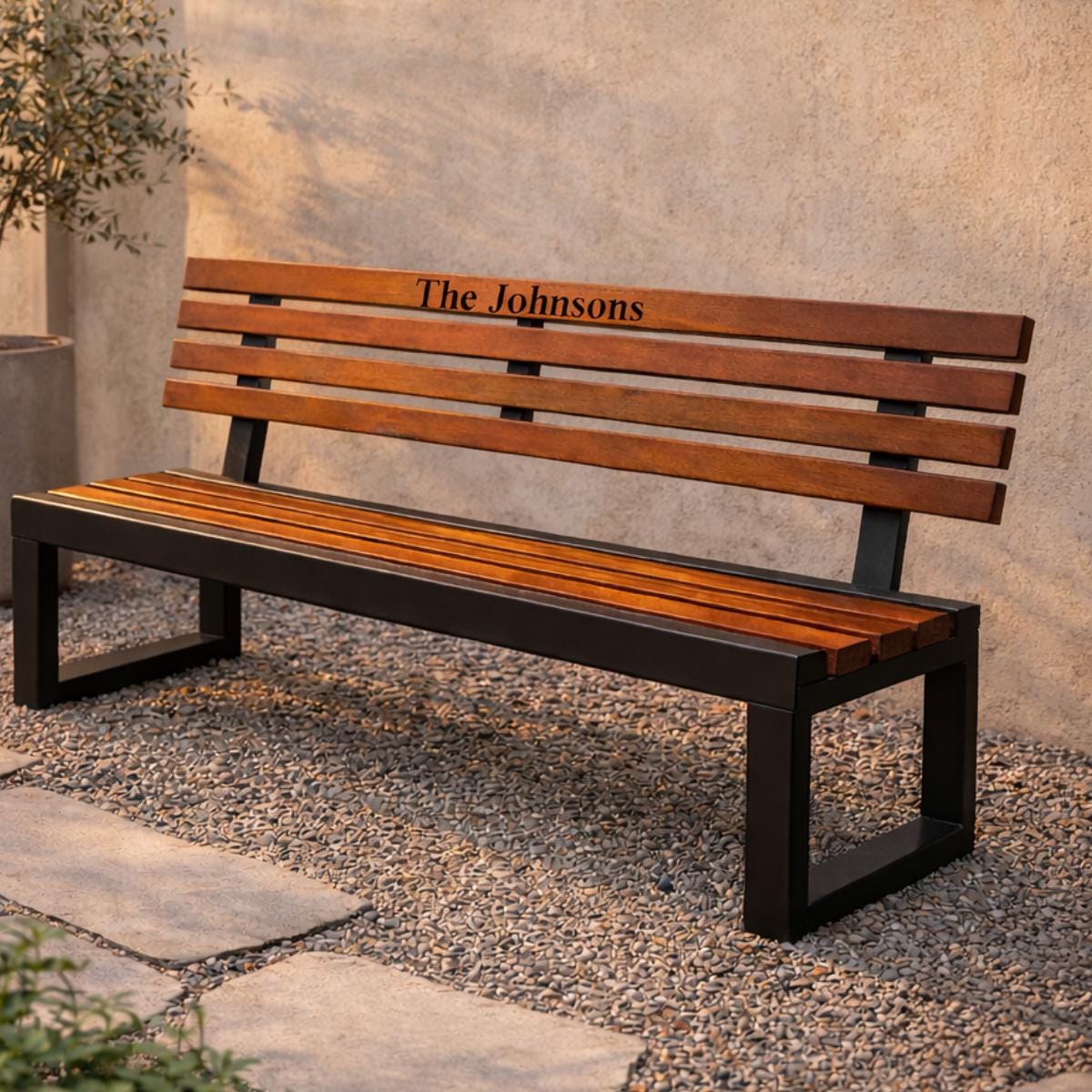 Modern Garden Bench, Custom Outdoor Bench, Metal Wood Patio Bench, Minimalist Backyard Seating, Personalized Memorial Bench
