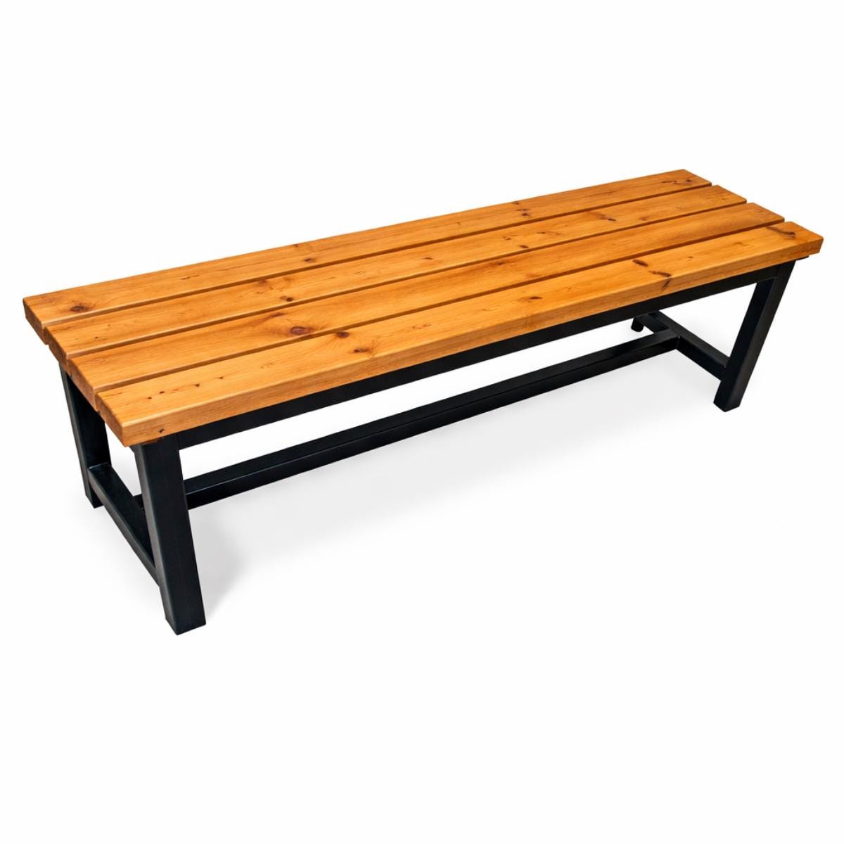 Outdoor Metal Frame Bench With Wood Slat Top, Rustic Garden Bench, Patio Seating, Handmade Steel Garden Furniture, Custom Bac