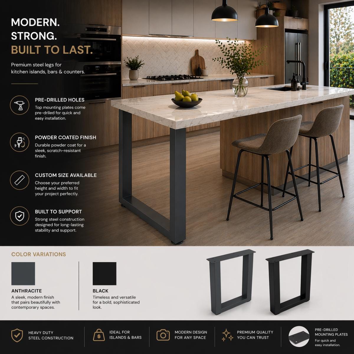 Kitchen Island Legs Metal Table Legs Bar Height Counter Height Custom Steel Table Base Modern Industrial Furniture Legs