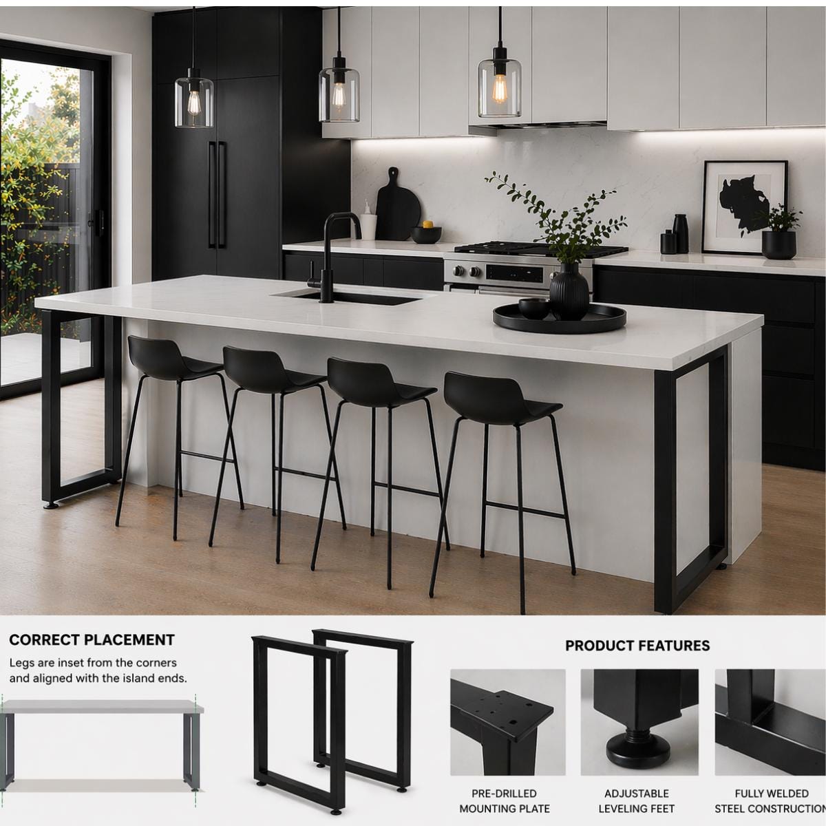 Kitchen Island Legs Metal Table Legs Bar Height Counter Height Custom Steel Table Base Modern Industrial Furniture Legs