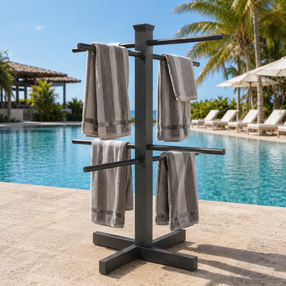 Outdoor Pool Towel Rack, Pool Towel Holder, Freestanding Towel Rack, Poolside Towel Stand, Beach Towel Holder, Metal Towel Tr