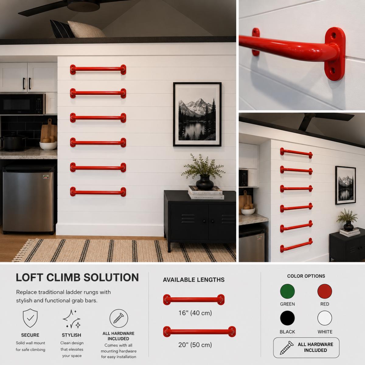 Loft Ladder Rungs | Wall Mounted Steel Ladder | Attic Loft Ladder | Bunk Bed Ladder | Tiny House & Mezzanine Access