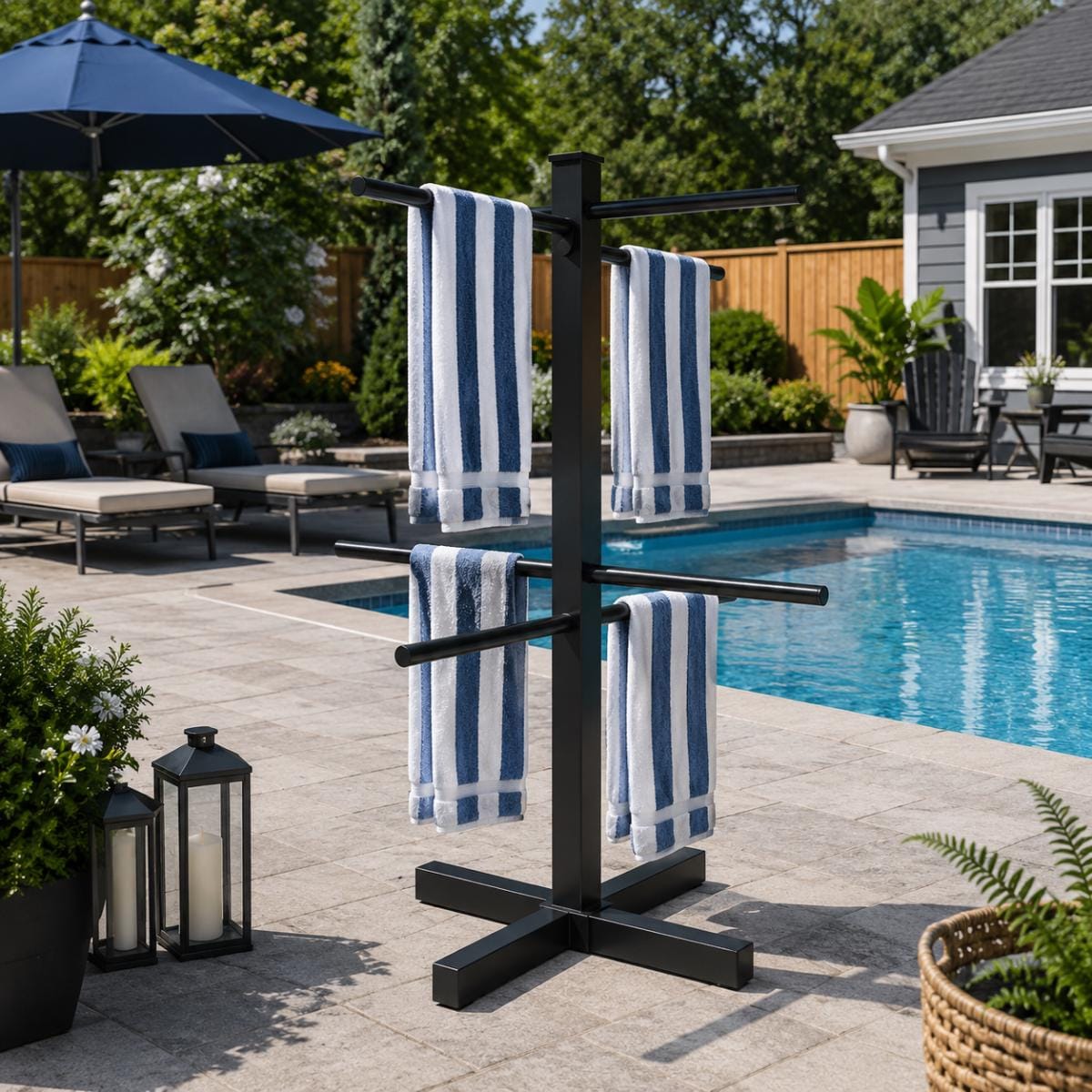 Outdoor Pool Towel Rack, Pool Towel Holder, Freestanding Towel Rack, Poolside Towel Stand, Beach Towel Holder, Metal Towel Tr
