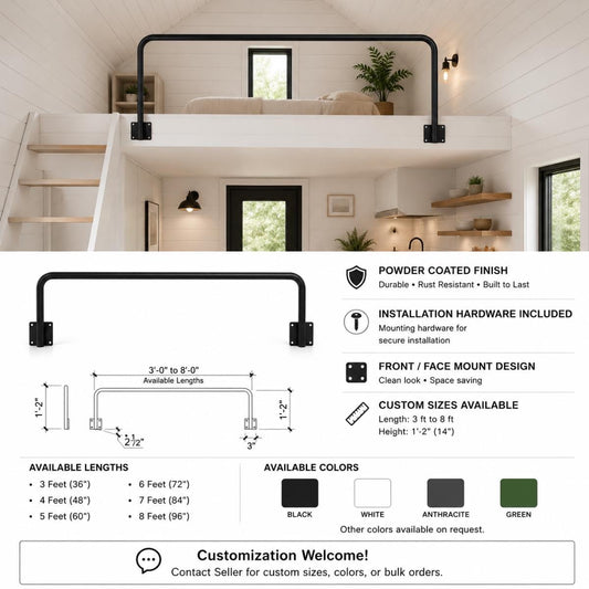 Loft Railing | Tiny House Loft Safety Rail | Wrought Iron Style Mezzanine Guardrail | Custom Steel Face Mount Rail
