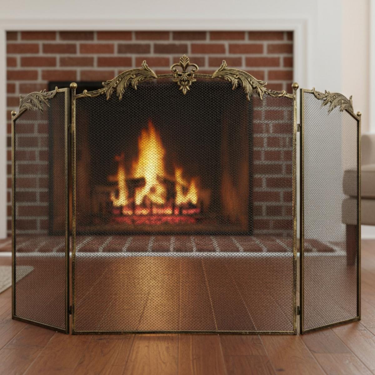 Indoor fireplace screen black metal spark guard protective mesh