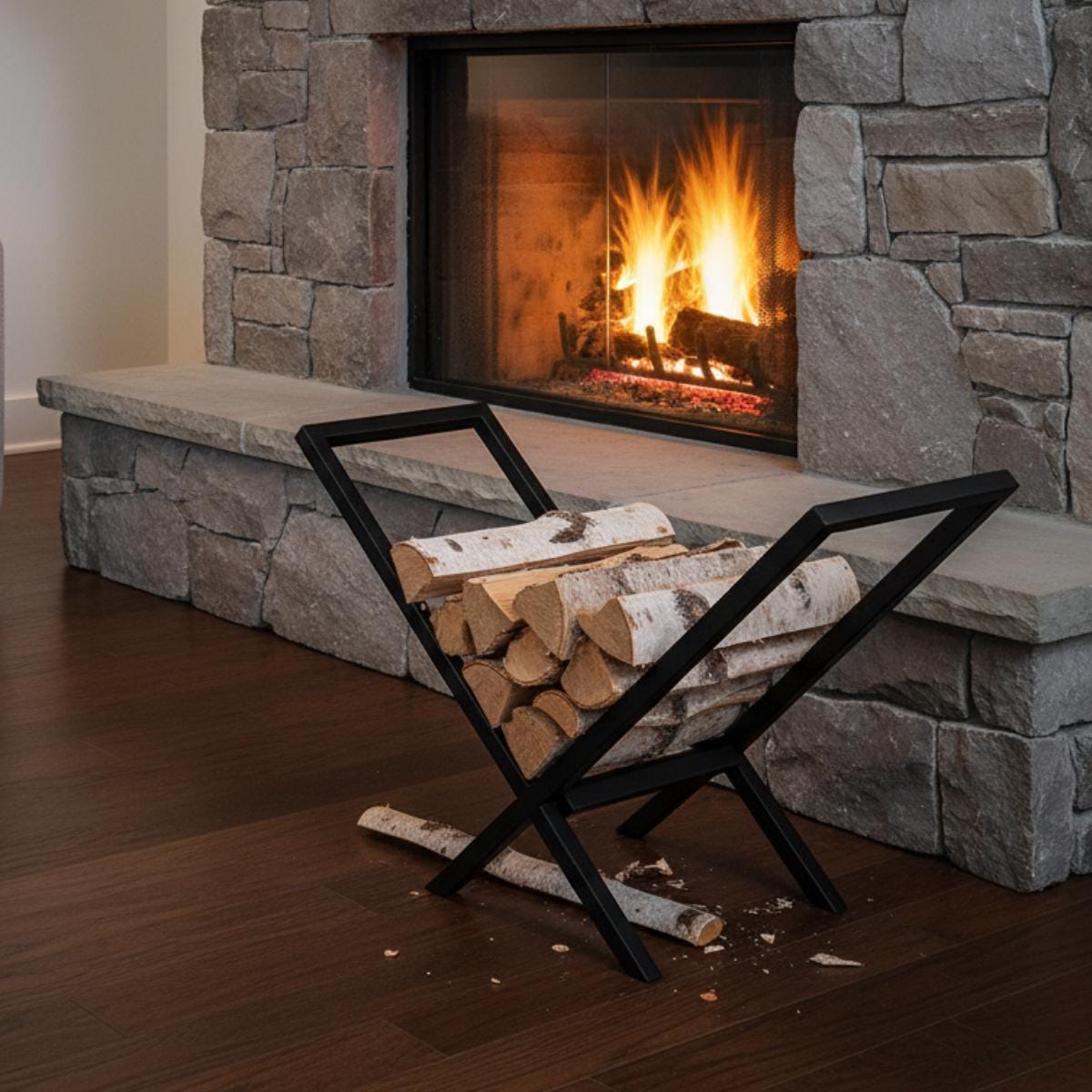 Indoor firewood holder V shape metal rack for fireplace