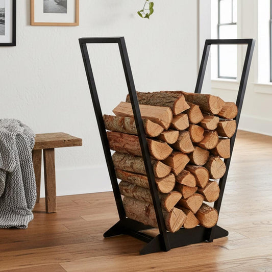 Indoor firewood rack black metal log holder for fireplace heavy duty wood storage