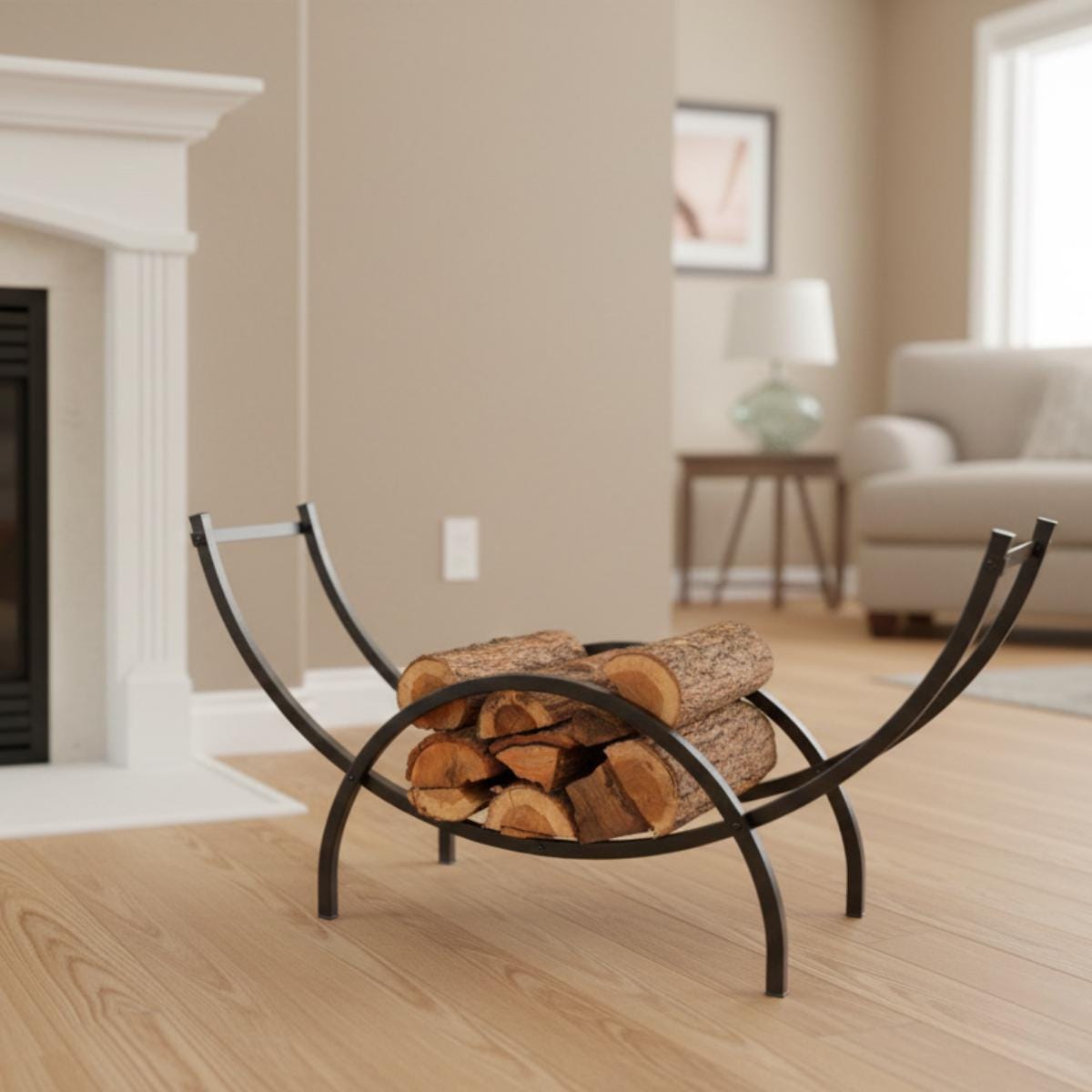 Indoor firewood rack curved design metal log holder for fireplace use