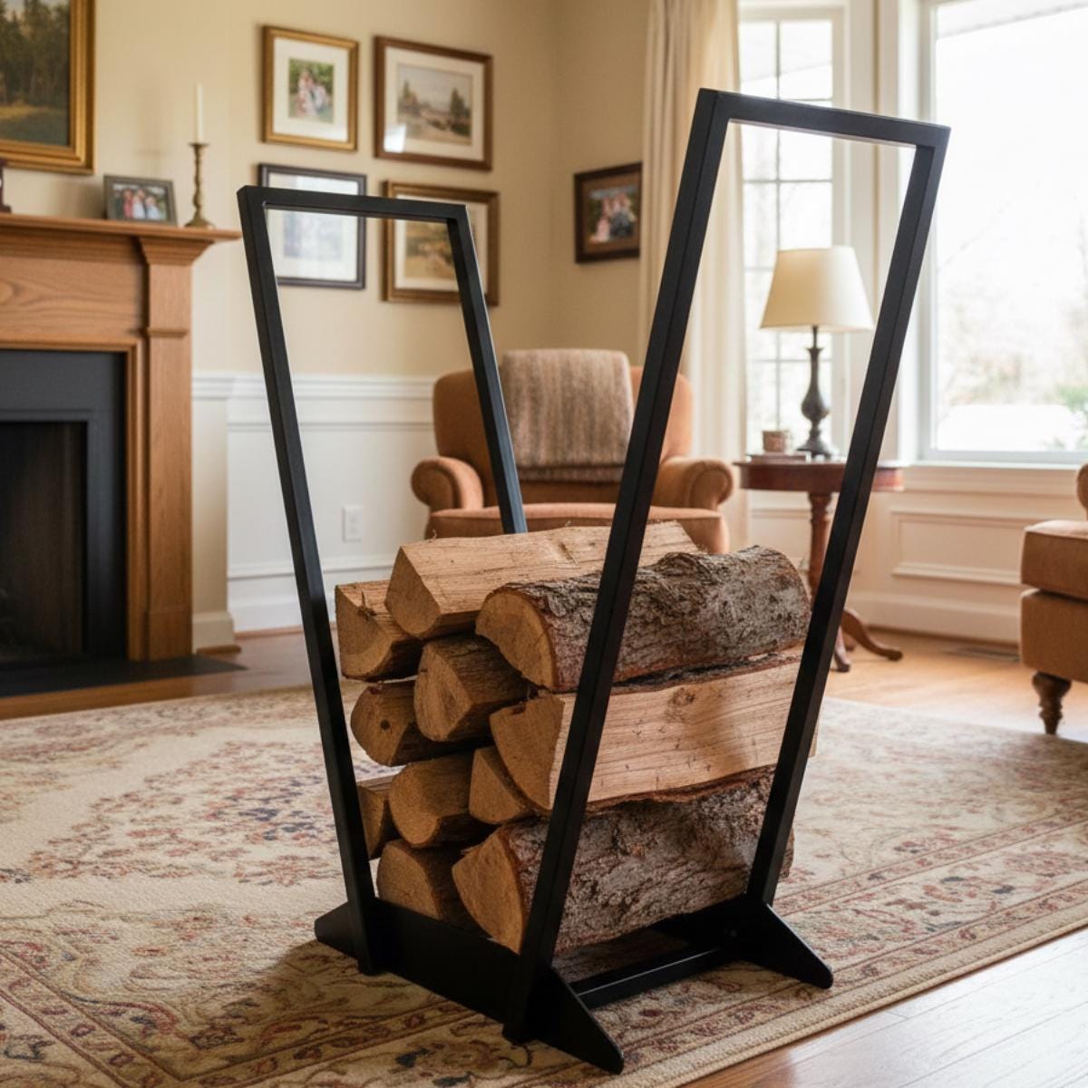 Indoor log holder firewood rack for home fireplace wood storage