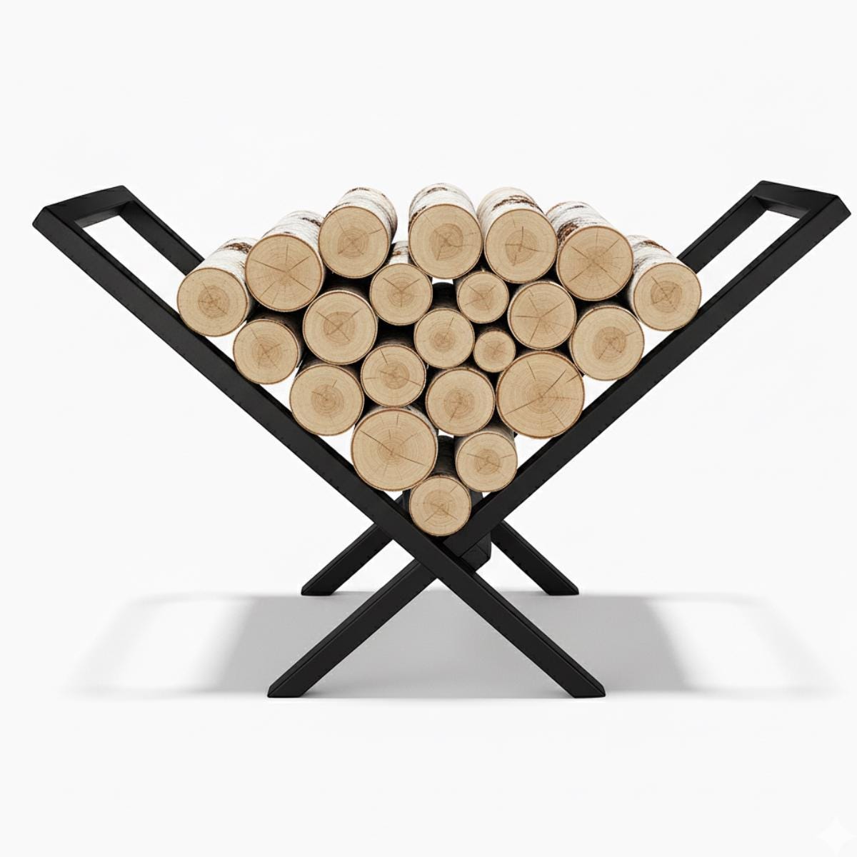Indoor log storage rack V shape black metal holder