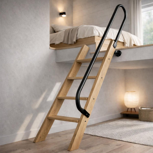 Ladder handrail black metal loft ladder rail safety support