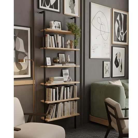 Ladder shelf wall mounted wood metal bookshelf modern home decor