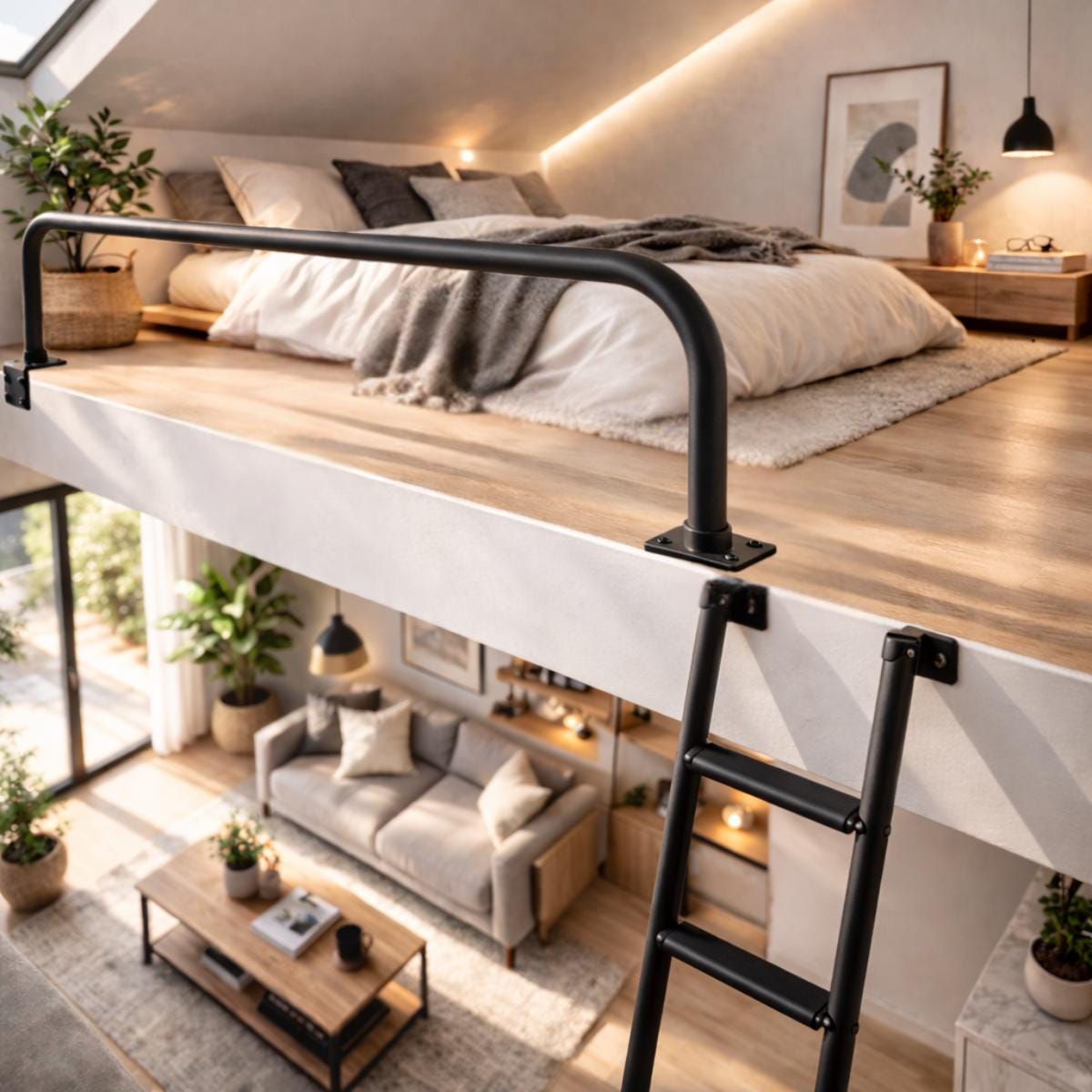 Loft bed guard rail black metal safety railing for edge protection