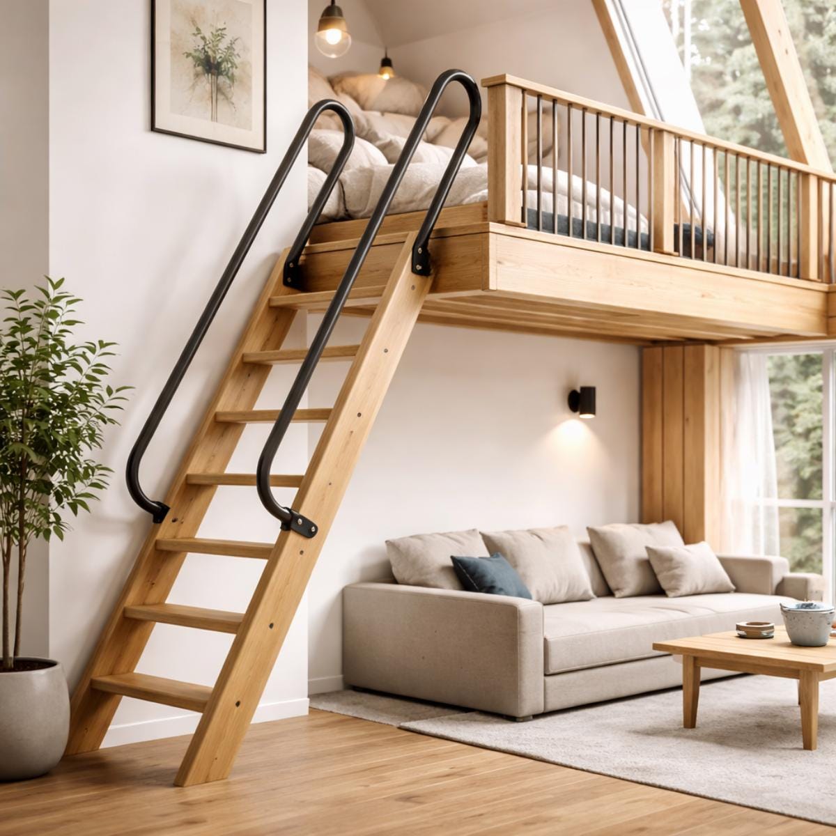 Loft bed ladder handrail black metal support rail