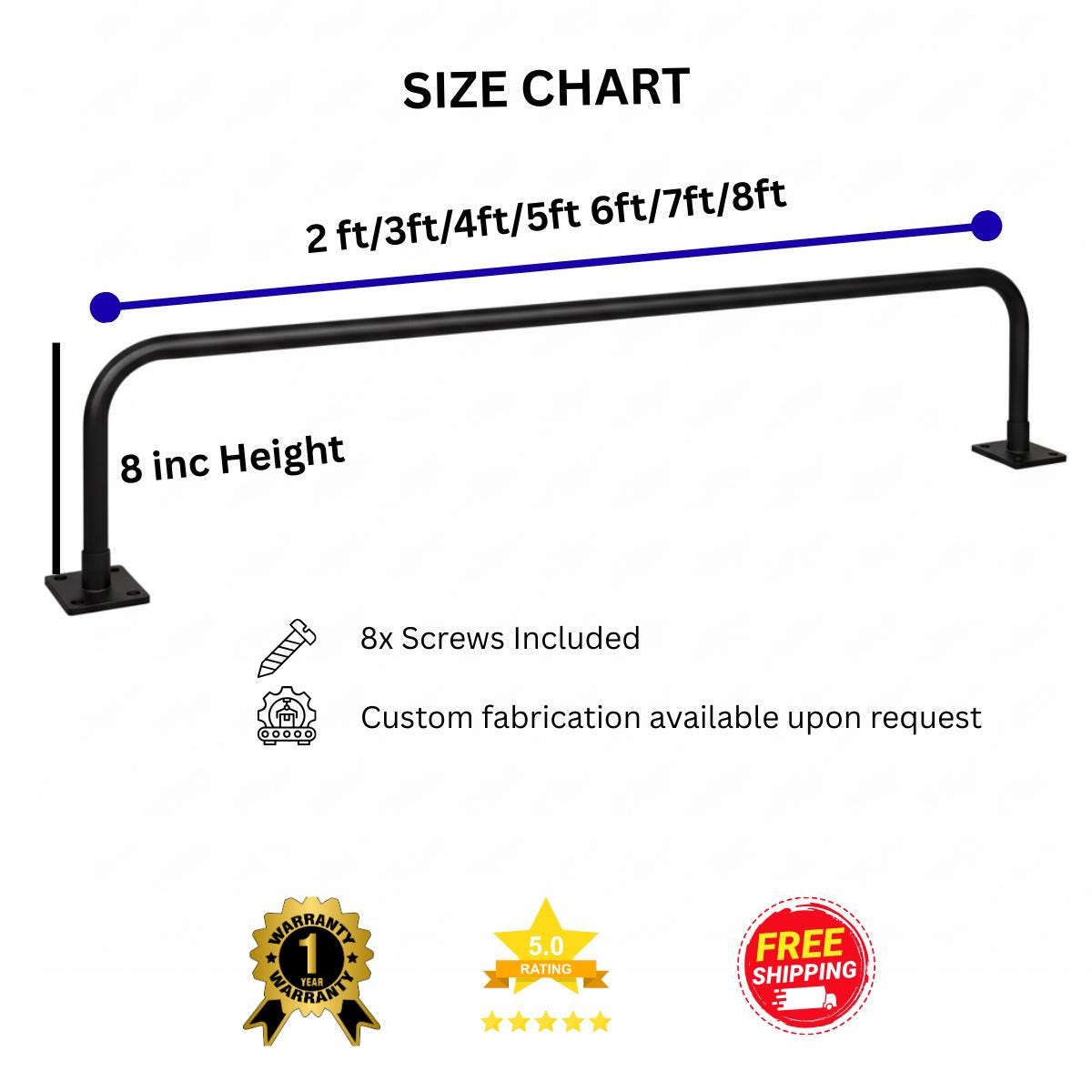 Loft bed safety railing black metal support rail