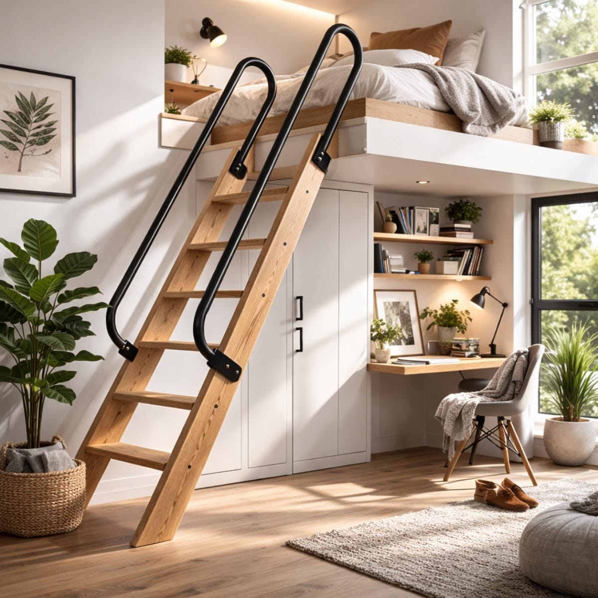 Loft ladder handrail black metal wall mounted safety rail