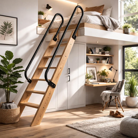 Loft ladder handrail black metal wall mounted safety rail