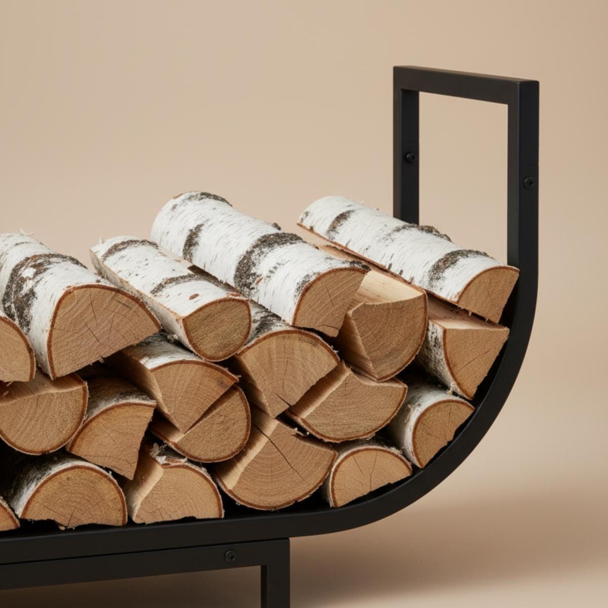 Low profile firewood rack curved metal log storage