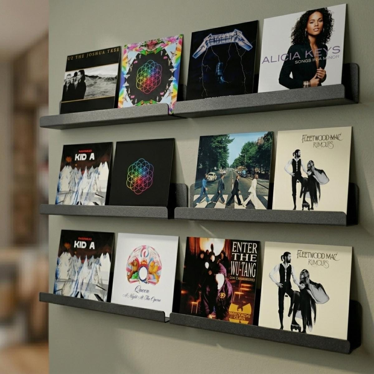 LP record display shelf wall mounted metal rack