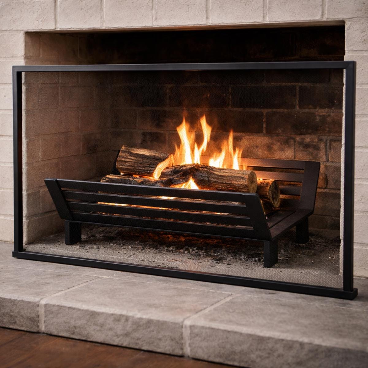 Fireplace fire grate black metal log holder
