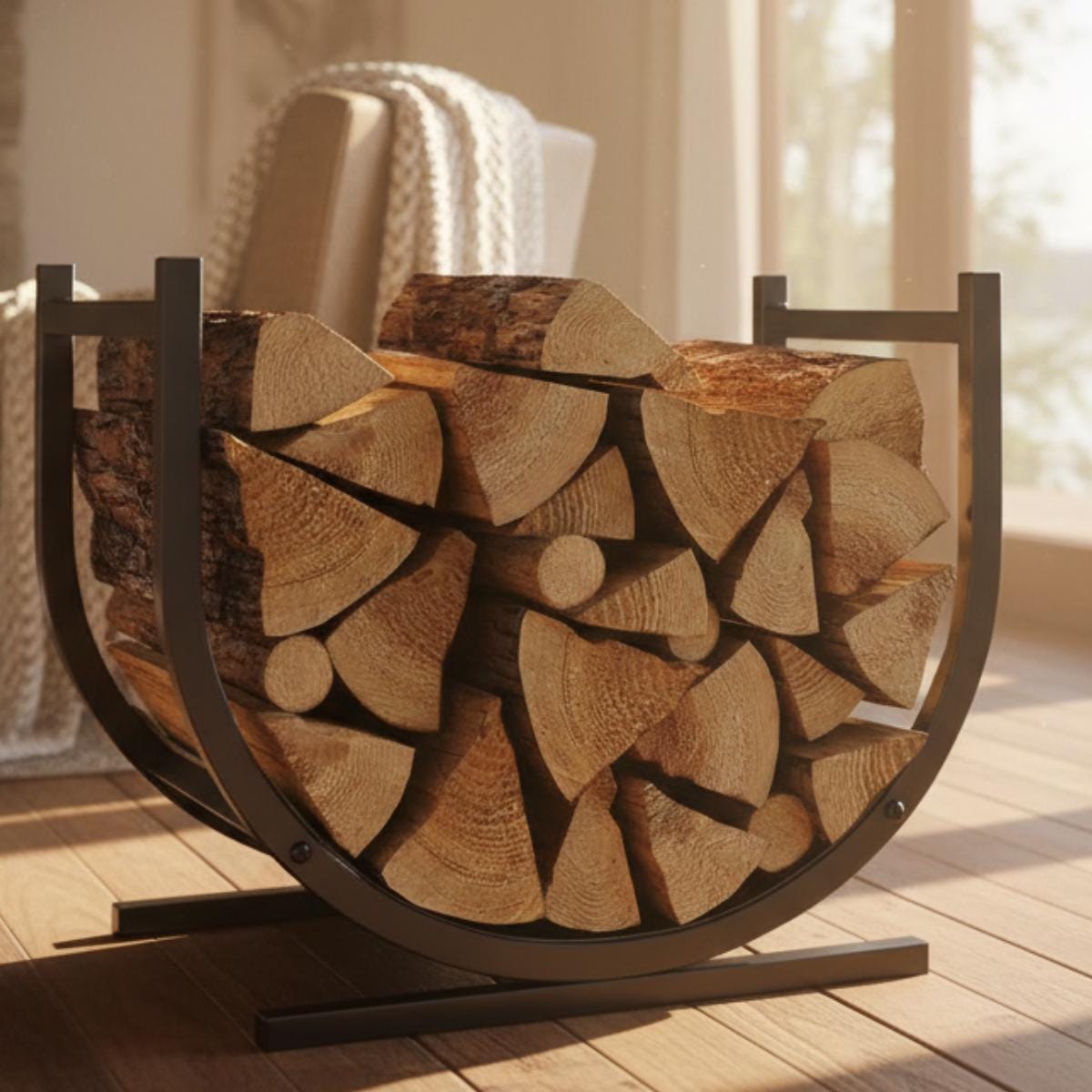 Minimalist firewood rack vertical metal log holder for clean home decor
