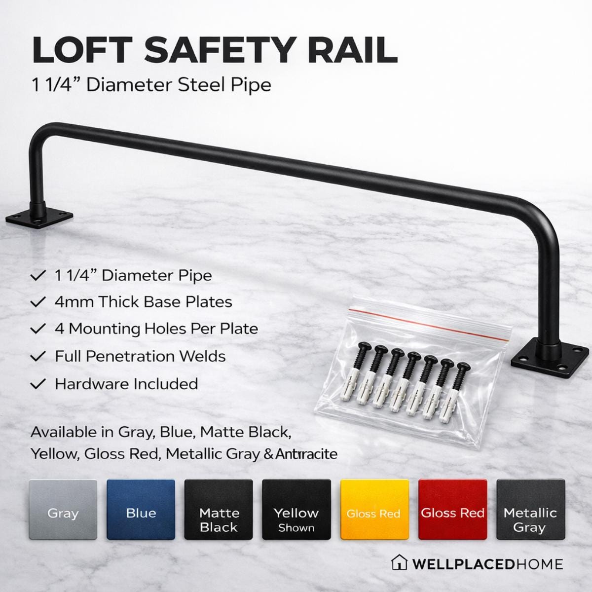 Modern loft guard rail black metal bed safety rail