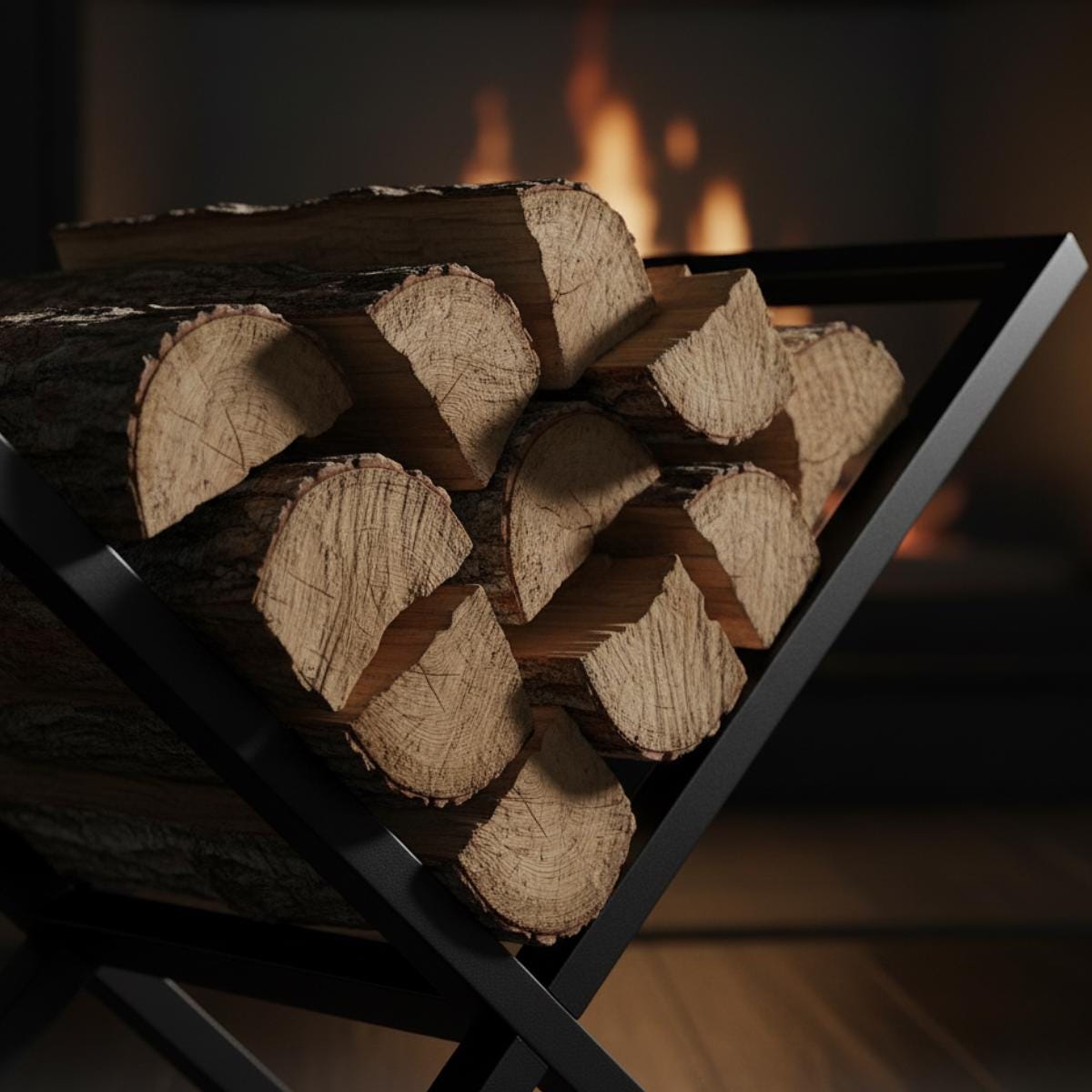 Modern log holder V shaped firewood rack metal