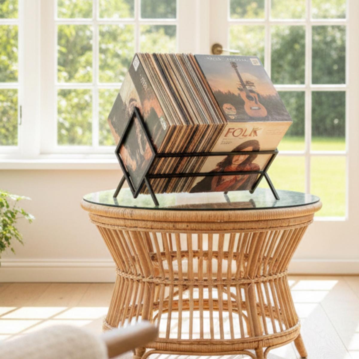 Modern LP storage rack metal vinyl record holder for organized collection