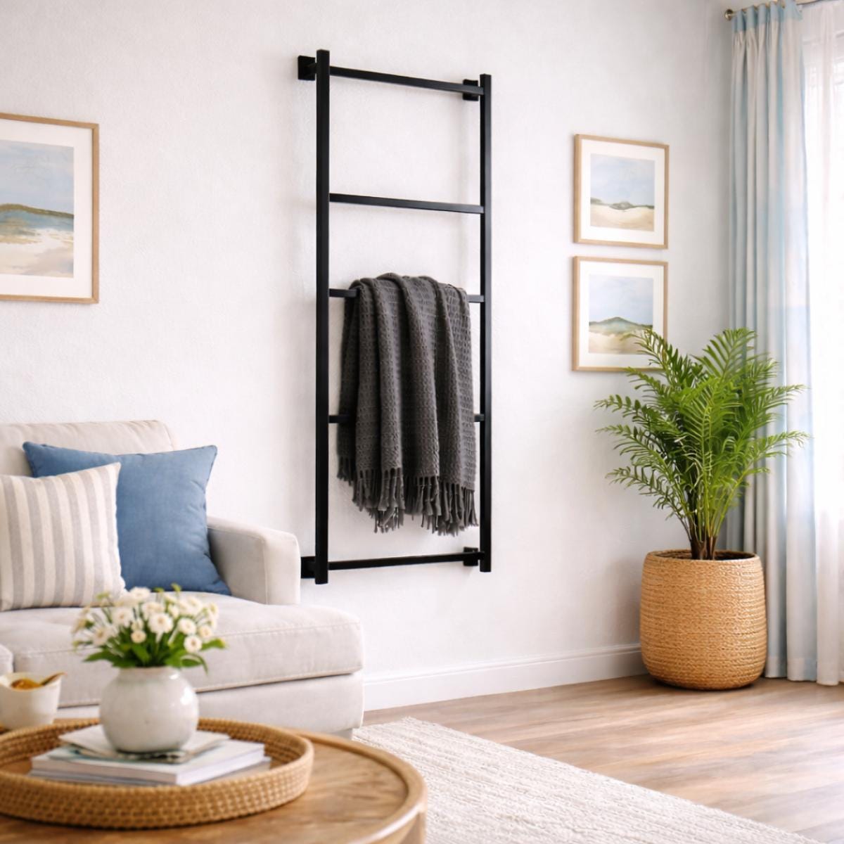 Modern towel rack wall mounted black metal design