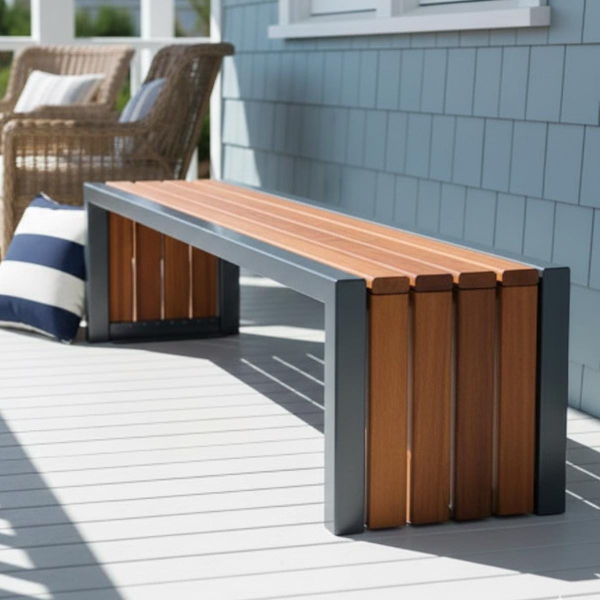 wood-slat-metal-frame
Outdoor bench in modern design combining wood slats and metal frame