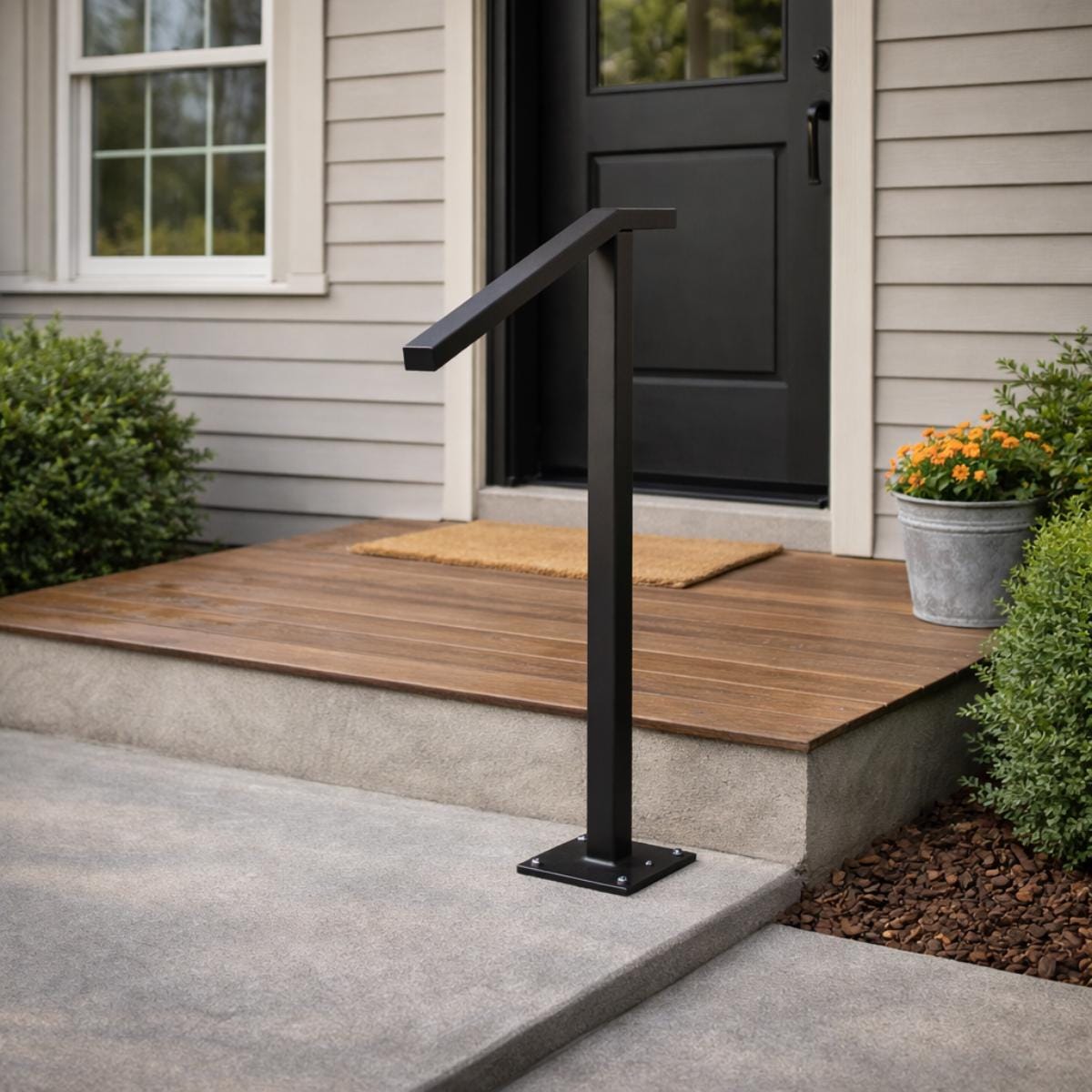Modern Outdoor Handrail for 2–4 Steps – Wrought Iron Stair Handrail – Iron Porch Support Rail – Minimalist Entry Hand Rail