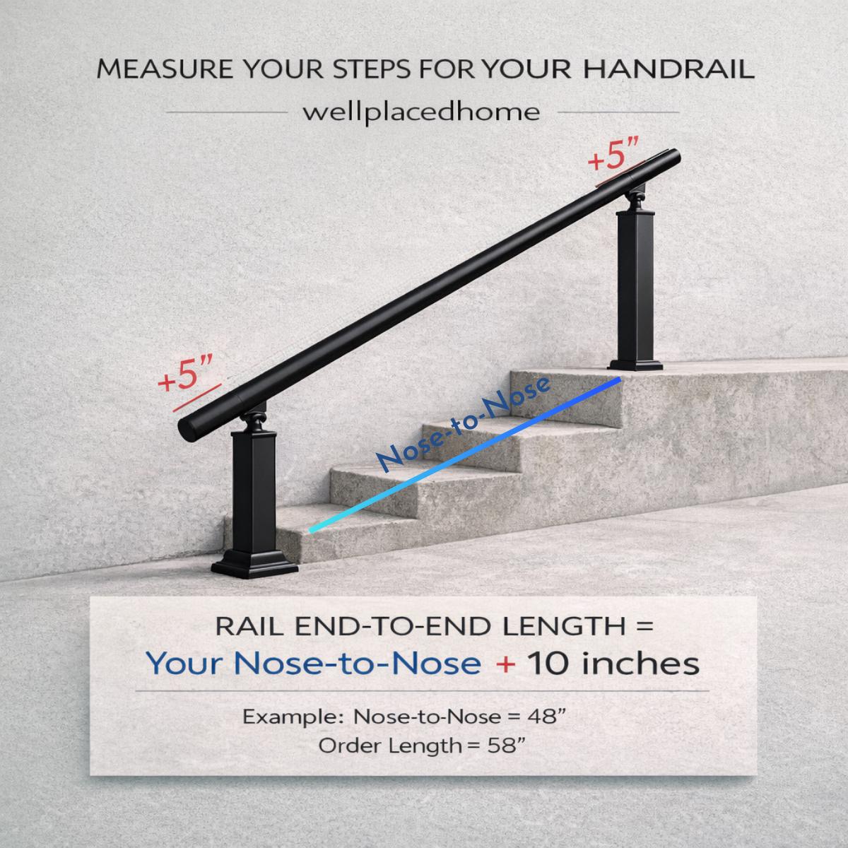 Outdoor handrail post mounted black metal for stairs