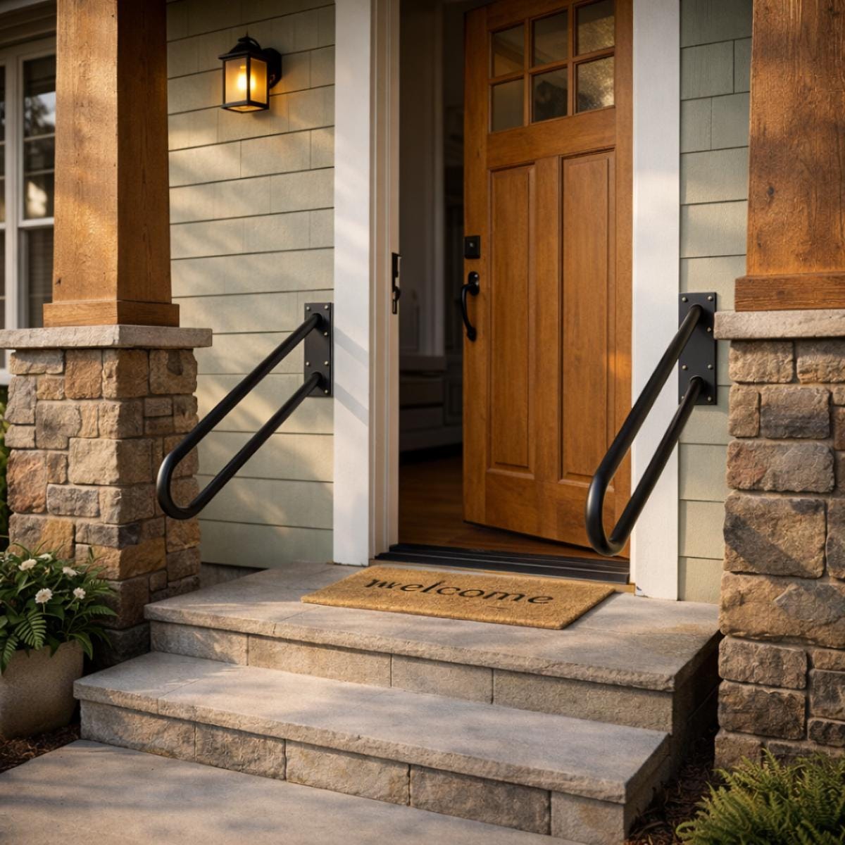 Outdoor handrail set black metal for entry steps porch railing