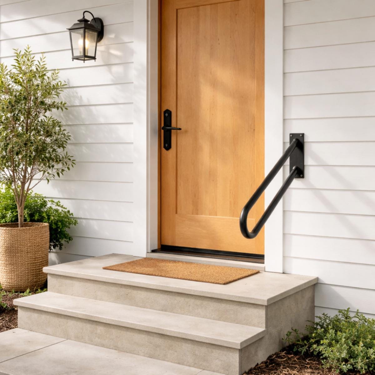 Outdoor handrail set wall mounted black metal