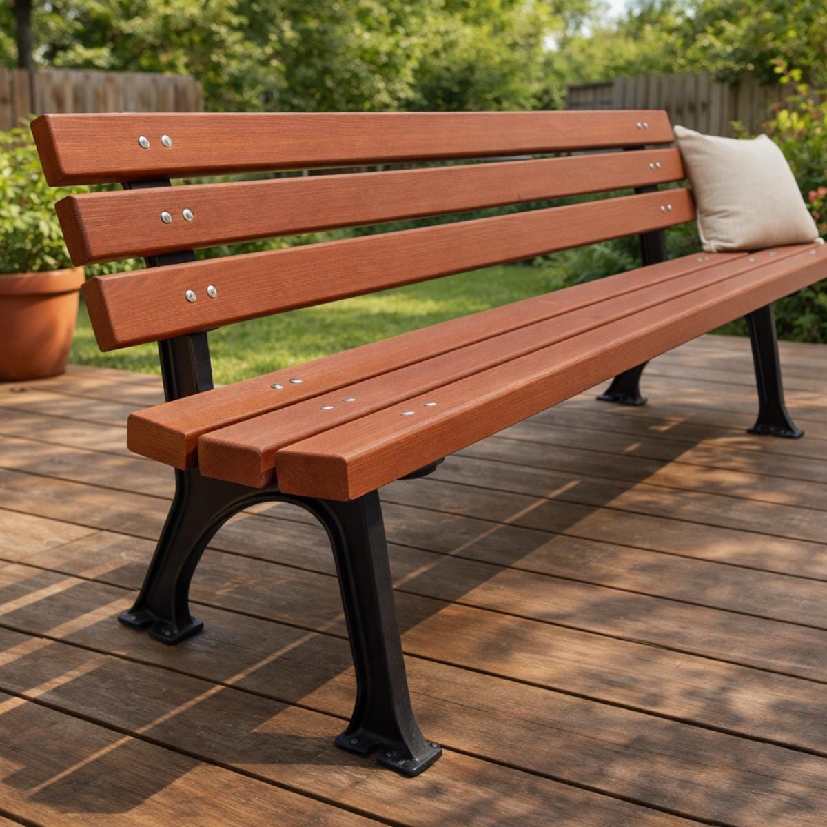 Outdoor park style bench wood metal seating
