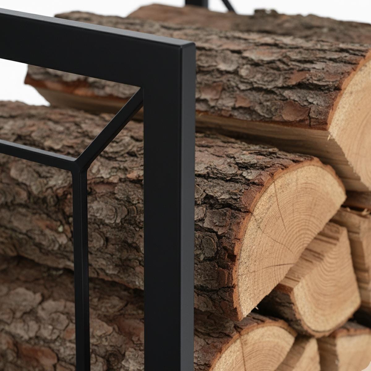 Outdoor firewood rack 60 cm black metal log holder for patio and backyard, modern firewood storage rack for firepit, freestanding steel log holder for indoor and outdoor use