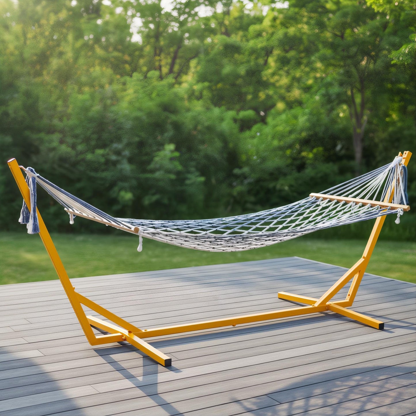 Patio hammock stand black metal frame for backyard