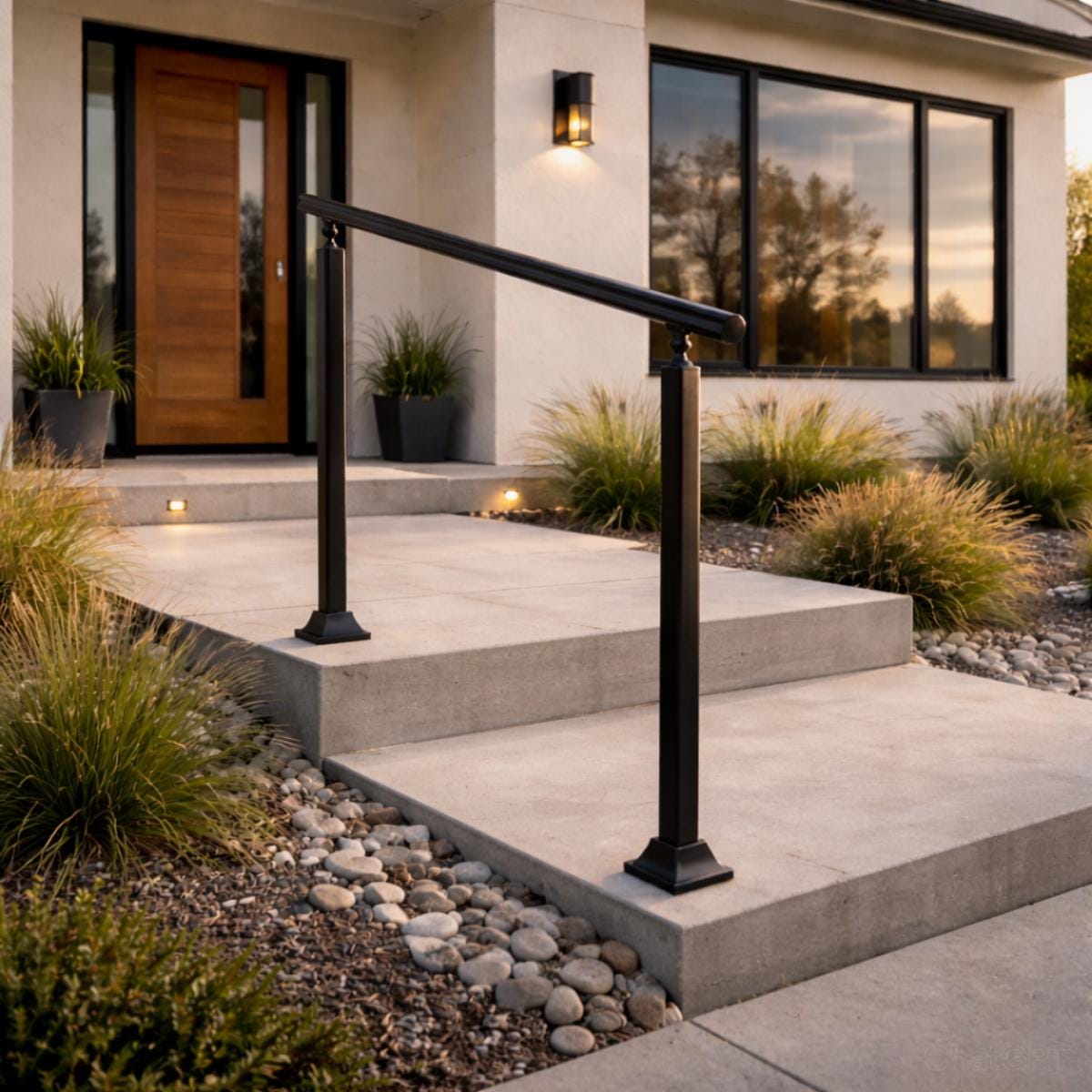 Porch handrail black metal outdoor stair rail modern design