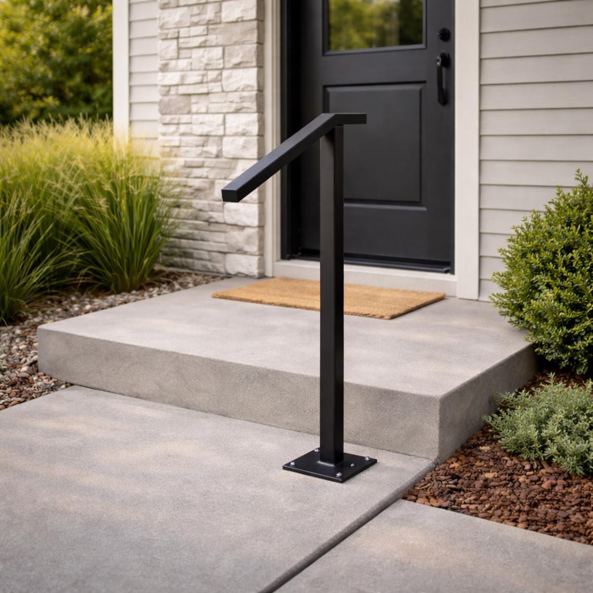 Porch handrail black metal single post railing for steps