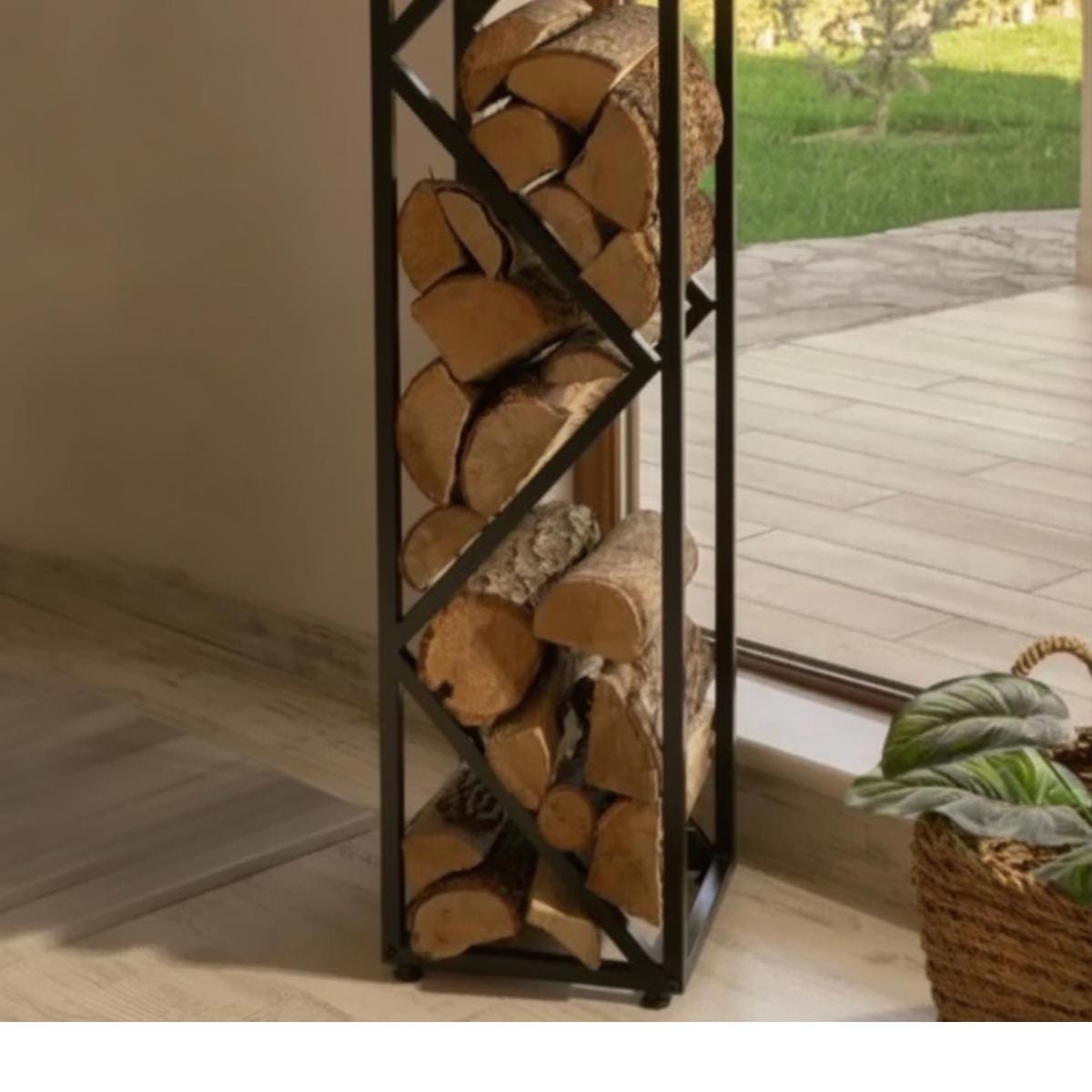 Modern Metal Firewood Rack – Indoor Outdoor Log Holder