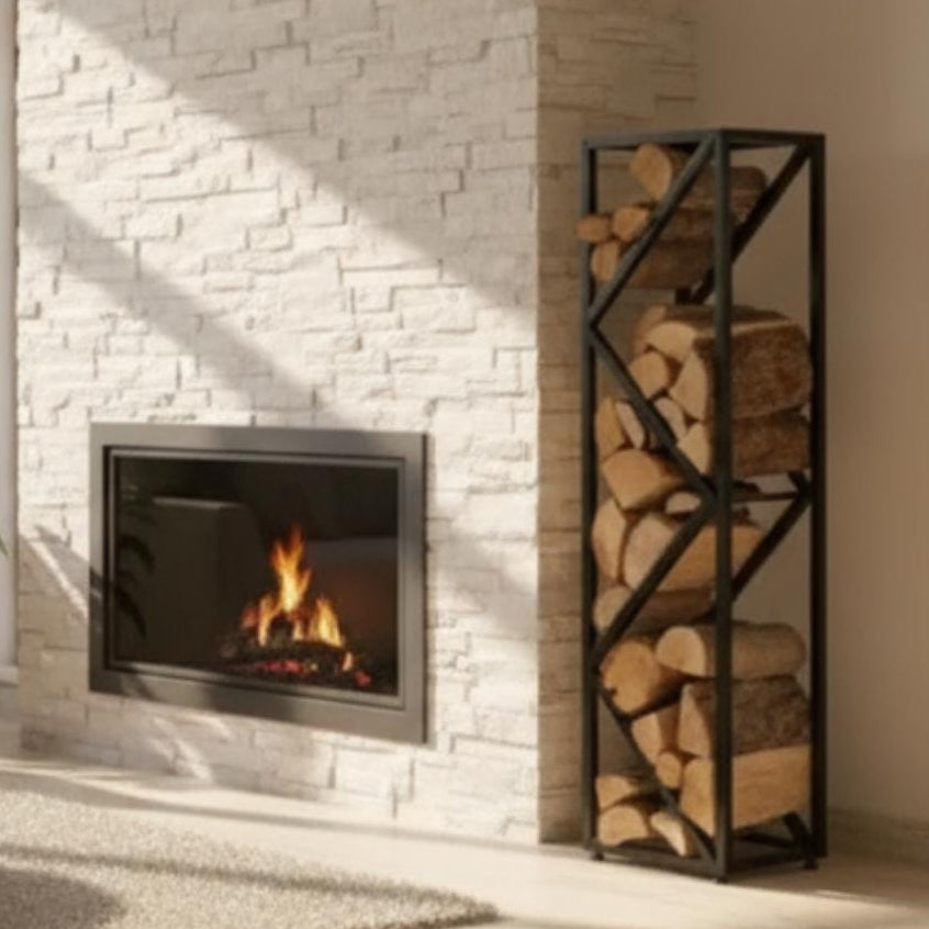 Modern Metal Firewood Rack – Indoor Outdoor Log Holder
