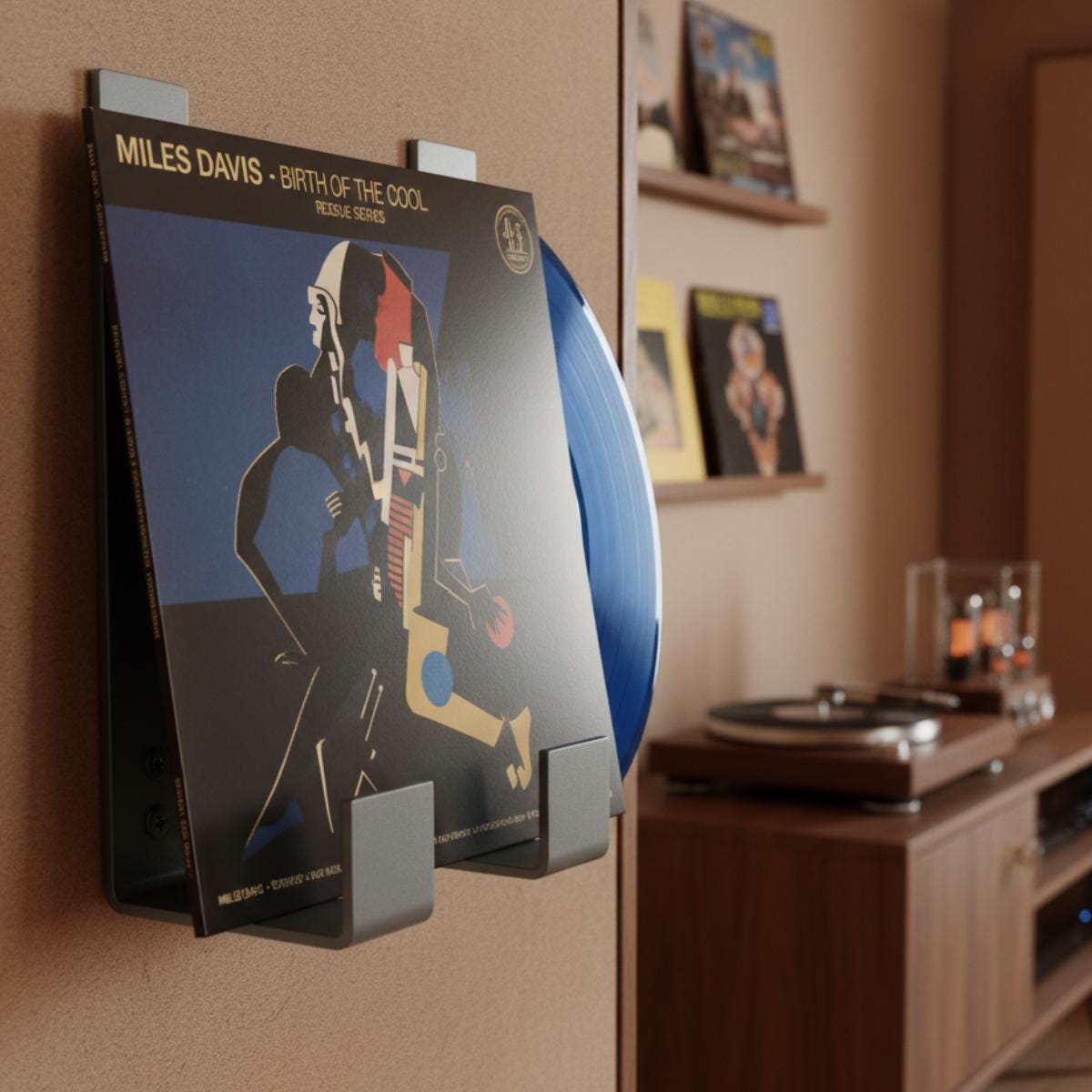Record display wall mount red metal LP holder
