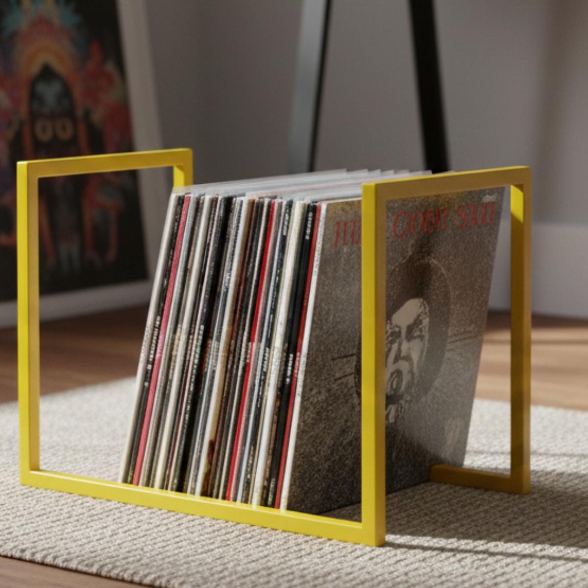 Record holder stand red metal LP storage for vinyl records