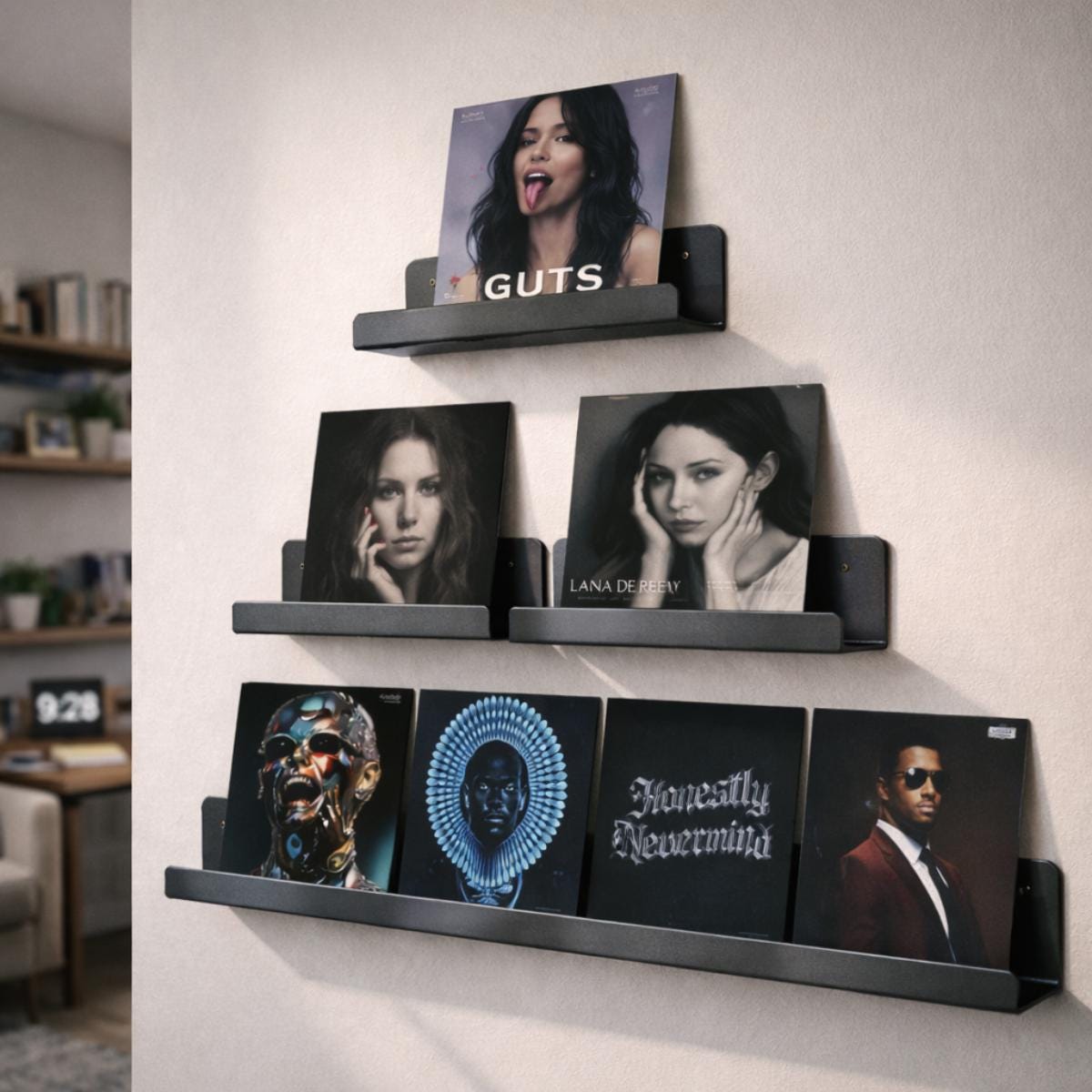 Record ledge wall mounted metal vinyl display shelf