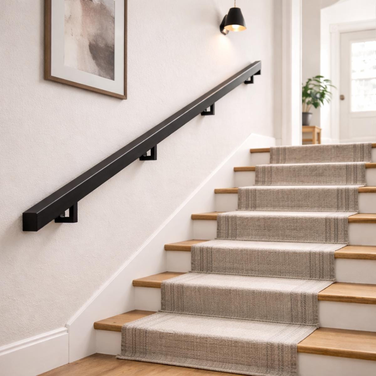 Stair handrail black metal wall mounted modern indoor railing