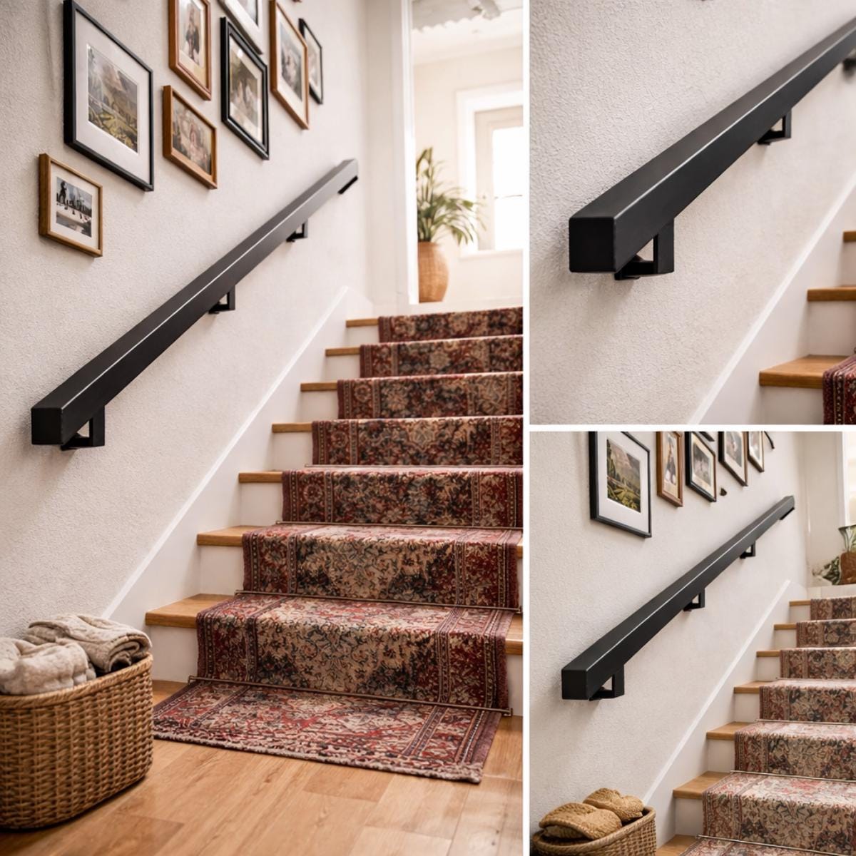 Stair handrail indoor black metal wall rail for home stairs
