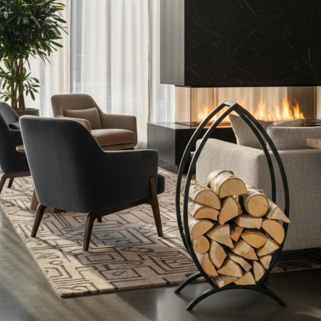 Stylish firewood rack outdoor metal log storage unit for patio setup